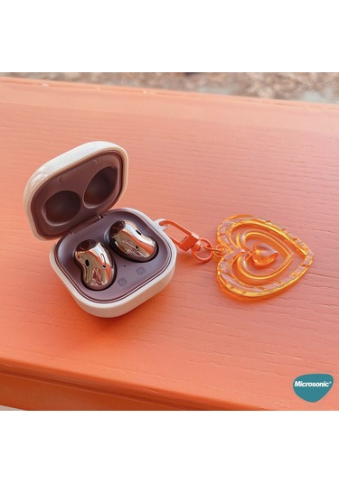 Microsonic Samsung Galaxy Buds 2 Kılıf Süslü Renkli Kalp Desenli Turuncu