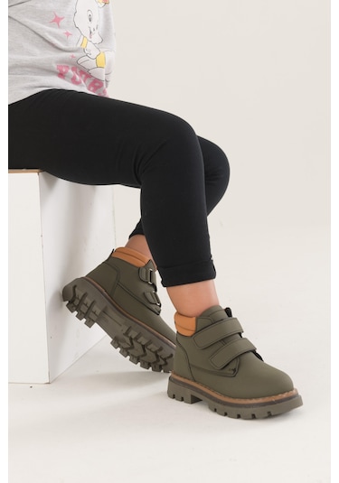 Muggo Gadget Garantili Çocuk Unisex Rahat Kalıp Soğuğa Dayanıklı Cırtlı Bot 001 Haki