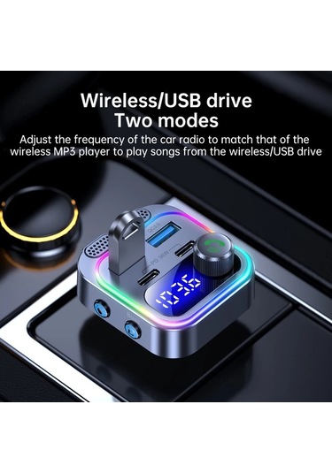 Honeybeeshop Kablosuz Araba Şarj Cihazı Mp3 5.4 66w Hızlı Şarj Pd Qc3.0 Usb Çift Mikrofonlu Hd Ekran Müzik Çalma Araba Ses Sistemi