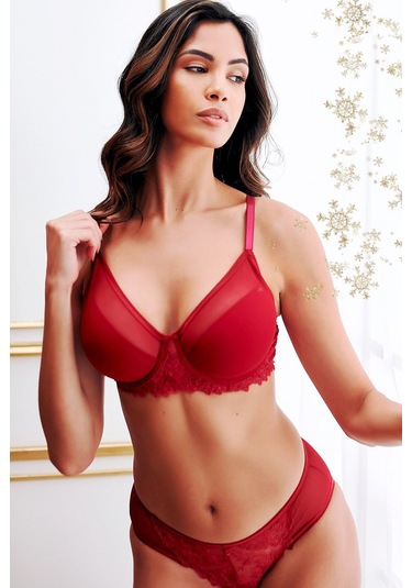 Golshan Gaspara Mini Slip, Kadın Güpürlü Tüllü Şarap Renkli Normal Kesim Külot Çok Renkli