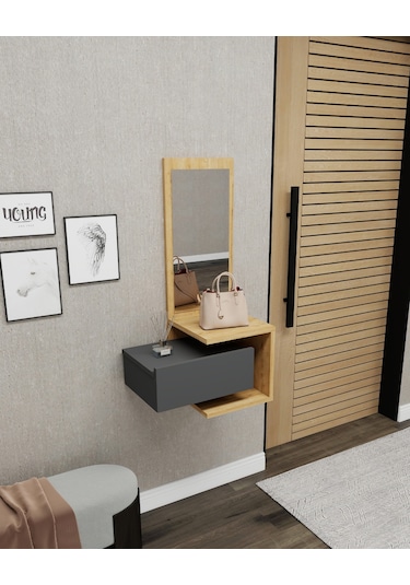 Arnetti Stella Aynalı Dresuar Duvara Monte Antrasit , Safirmeşe Antrasit - Safirmeşe