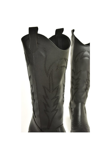 Fox Shoes T404401209 Siyah Kovboy Model Kadın Çizme Siyah-Suni Deri