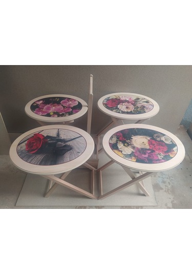 Zigon Sehpa Çanta Çiçek Motif Ham Kayın Torna Iskelet Itinalı Pa