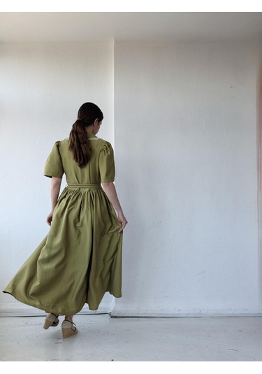 Retrobird 1950'li Yılların Tasarımı Dantelli Betty Maxi Uzun Elbise Kadın Çağla-13916 Çağla Yeşili