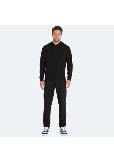 Slazenger KULA I Erkek Kapüşonlu Cepli Siyah Sweatshirt