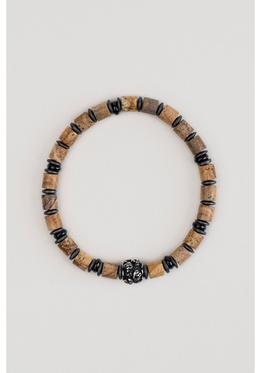 So Chic Jasper Taşlı Kuru Kafa Detaylı Çelik Erkek Bileklik Çelik