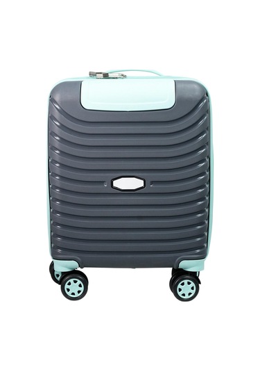Pp Underseat Küçük Boy Gri-turkuaz Valiz 46x34x19 Cm 4 Tekerlek Şifreli Kilit Altın