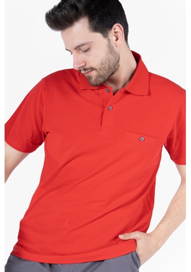 Polo Yaka Fleto Cepli T-shirt Kırmızı