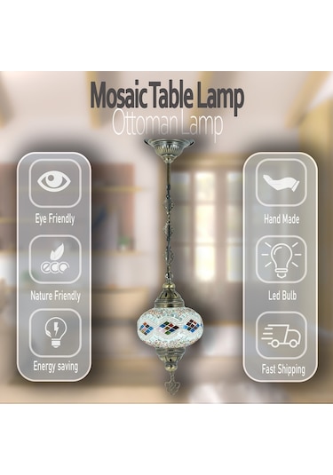 Dekoratif Mozaik Avize Tekli Osmanlı Lambası Renkli