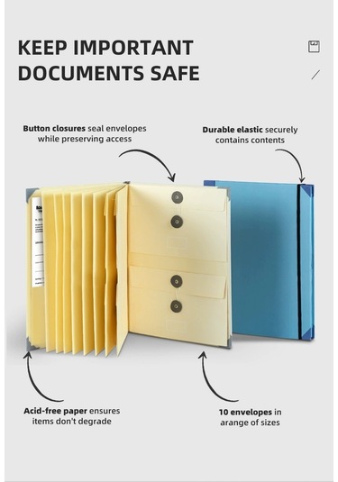 Tuomeng Dosya Saklama Çantası Folyo Cep Katlanır Dosya Çantası Cep Akordeon Saklama Bağlayıcı Mavi