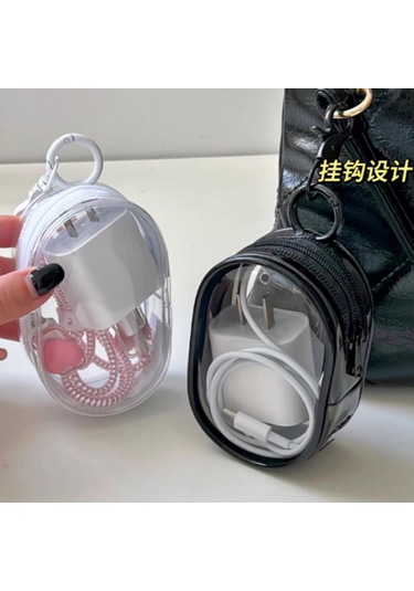 Konesam Şeffaf Beyaz Kablolar, Şarj Cihazları Ve Kulaklıklar İçin Taşınabilir Organize Kutusu - Asma Kanca İle Ulaşım Ve Ev Kullanıma Uygun