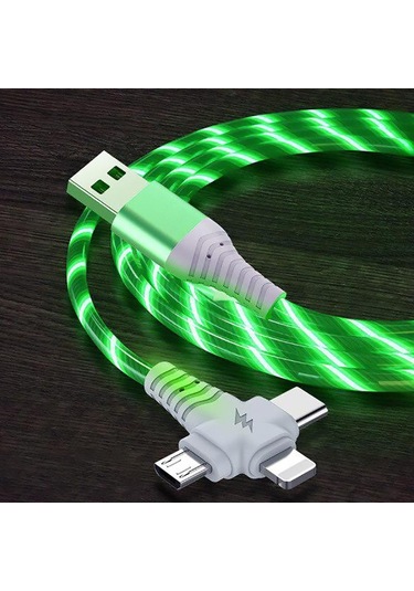Jms  Vaorlo 3 In 1 Parlayan Şarj Kablosu 2.1a Hızlı Şarj Akışı Aydınlık Aydınlatma Usb Kablosu Samsung İos Uyumlu Xiaomi Huawei