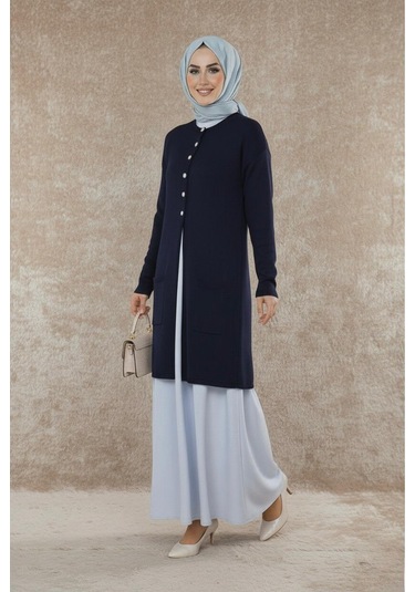 Yeni Sezon Dizboy Kadın Ceket -sakal İplik, Yaka Düğmeli, İki Cepli, Günlük, Şık Kombinler İçin Lacivert