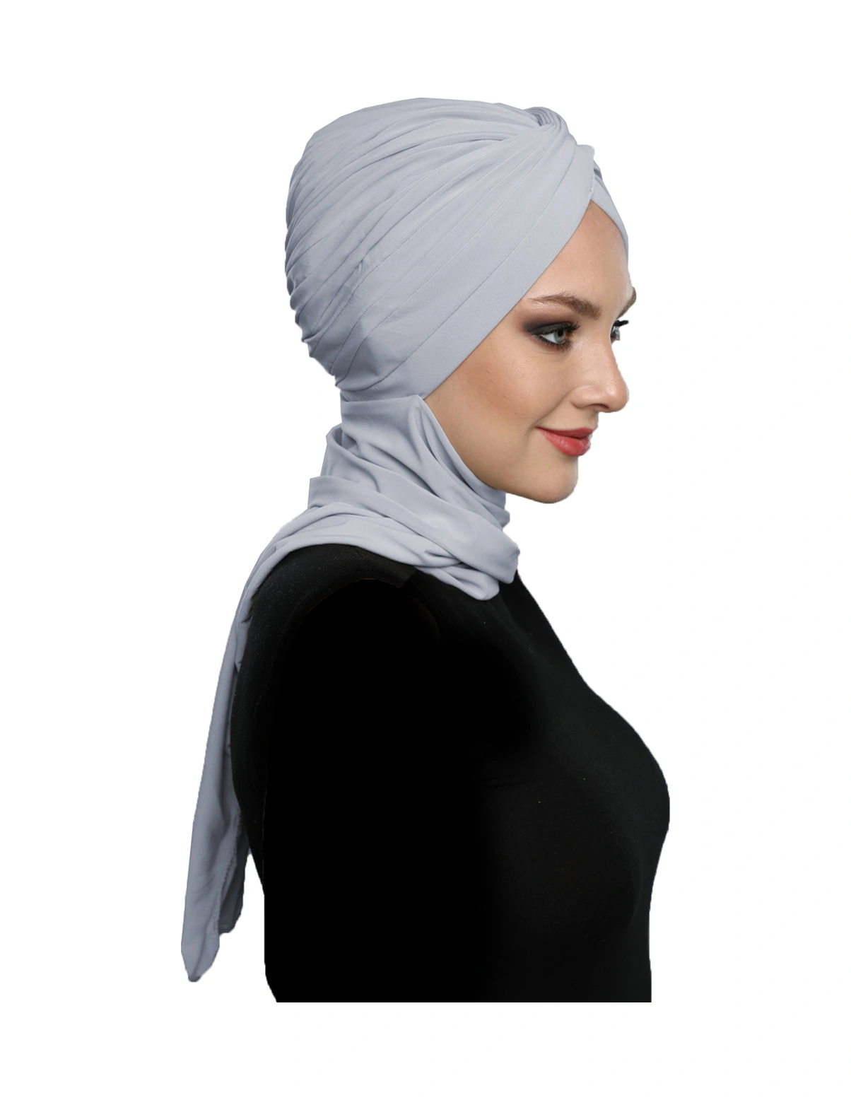 Çapraz W Atkılı Açık Gri Hazır Türban Tesettür Bone Açık Gri