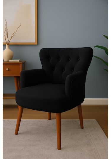 Roma Berjer - Modern Tekli Koltuk - Babyface Kumaş - Siyah