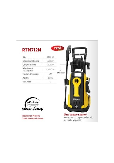 Rtrmax Rtm712 Oto Yıkama Makinası 165 Bar-2100 Watt