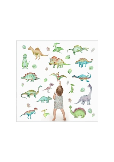Opulentliving Yeşil Dinozor Glow Duvar Stickerı, Pvc, Çocuk Oda Dekoru, Yeniden Kullanılabilir, 4 Adet Set