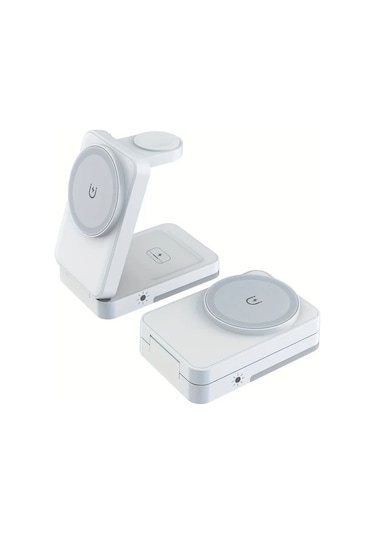 Boatshop1 Beyaz 3ü 1 Arada Katlanabilir Kablosuz Sarj Standi Magsafe Tasinabilir Seyahat Sarj Istasyonu İphone Uyumlu 16 15 14  Watch