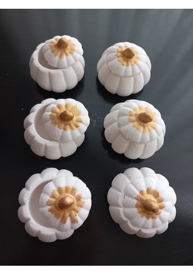 Mini Balkabağı 6'lı Lokumluk, Kahve Yanı Sunumluk Beyaz Dekoratif Obje 01