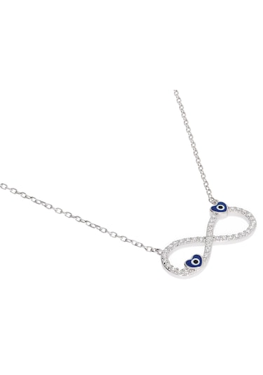 Kadın Kalpli Nazar Boncuğu Detay Sonsuzluk Model Gümüş Kolye Silver