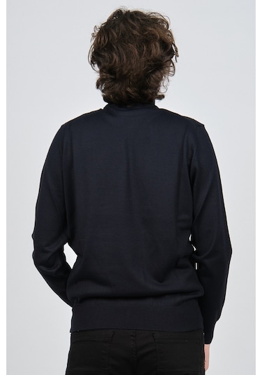 Pave Erkek Yarım Balıkçı Baklava Desenli Yün Kazak 4537220 Lacive Lacivert