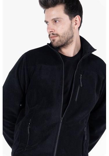 Polar Ceket Tam Fermuarlı 3 Cepli Siyah
