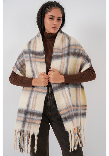 Kadın Yumuşak Dokulu Kalın Şal Atkı 15951 - C. Bej Bej