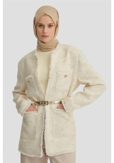Armine Kumaşı Simli Ceket 24k5712 Ekru Ekru