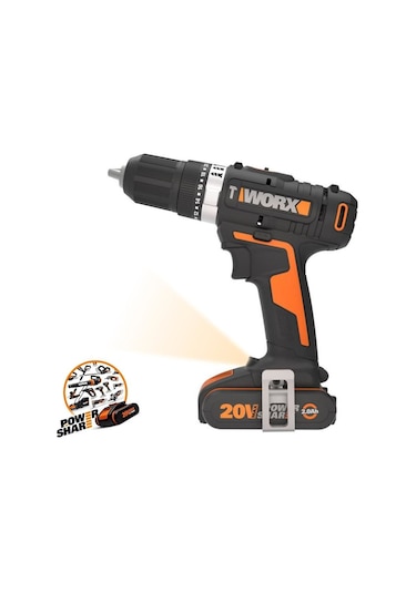 Worx Wx370.1 20volt/2.0ah. Li-ion Çift Akülü Profesyonel Şarjlı Darbeli Matkap Fr Wx370.1