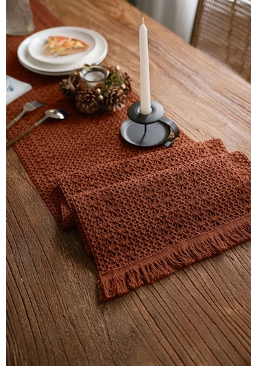 Pamuk Dantel Runner 35x145 Cm Masa Örtüsü Kiremit