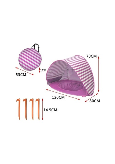 Ebitda Türk Bebek Plaj Çadırı Havuzlu Taşınabilir Katlanabilir Güneşlik Pembe Şerit Beyaz - Pembe Beyaz - Pembe