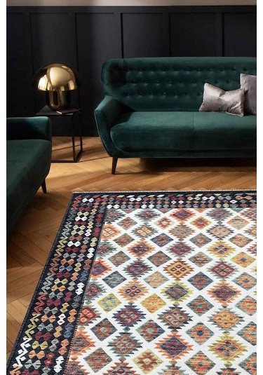 Valencıa 1505 Renkli Kaymaz Taban Yıkanabilir Modern Halı Kilim