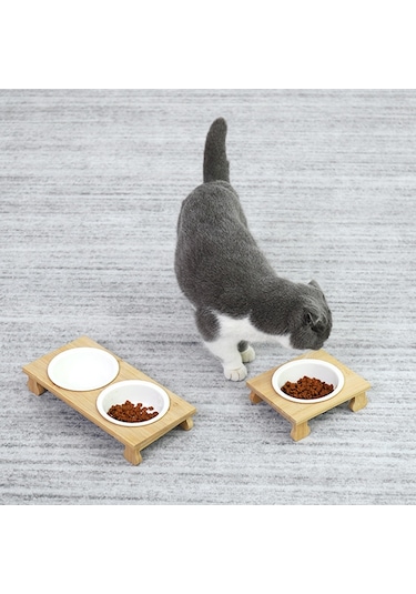 Sones Bambu Ve Ahşap Seramik Kedi Kase Evcil Hayvan Malzemeleri