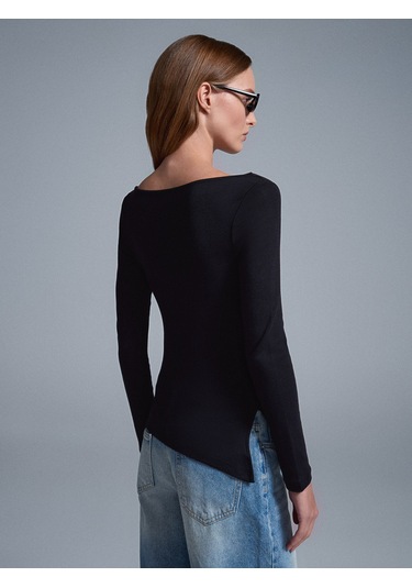 Dilvin 32198 Kayık Yaka Büzgülü Top-siyah Siyah