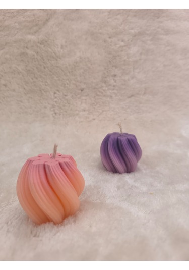 Dalga Desenli Dekoratif Mum, Tek Renk Pembe