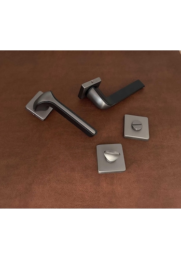 Posh Mat Skoç Füme Siyah Kare Rozetli Zamak Wc Banyo Kapı Kolu 1 Takım