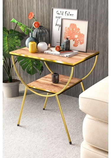 Yan Sehpa Komodin Metal Ayak Çift Gold Ceviz 1977 Ceviz