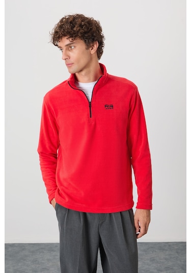 Tommy Life River Fiesta Dik Yaka Erkek Polar Sweatshirt - 88310 Kırmızı