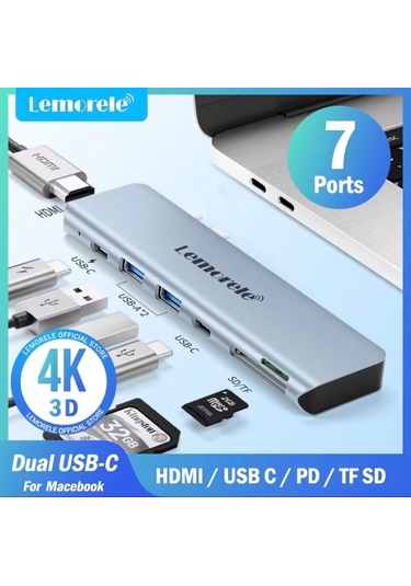 Lemorele 7'in 2'si Type-c Pd 100w+hdmı 4k+usb+sd/tf Kart Çoklayıc