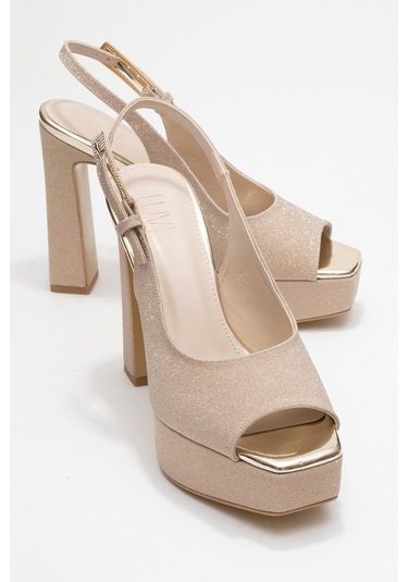 Glora Altın Simli Kadın Platform Topuklu Abiye Ayakkabı Altın