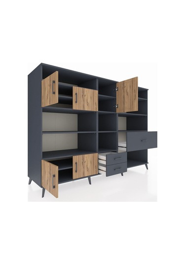 Kronos Dolap 13 Raflı 3 Çekmeceli 5 Kapaklı 220x59x163 Antrasit-ç Antrasit-çam/antrasit