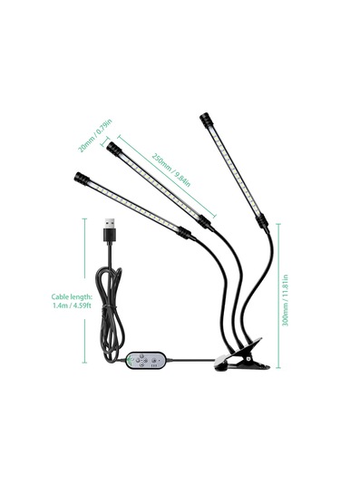 Symbee 3 Kafa Usb Bitki Büyüme Lambası - Tam Spektrum, 5 Seviye Parlaklık, 4/8/12 Saat Zamanlayıcı Ve Hafıza Özelliği Gösterildiği Gibi