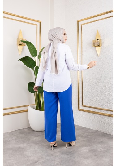 Beli Lastikli Salaş Ayrobin Pantolon - Mavi / A0103 Mavi