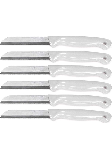 Solingen Tırtıklı Meyve ve Sebze Bıçağı 6 Adet Beyaz Simli