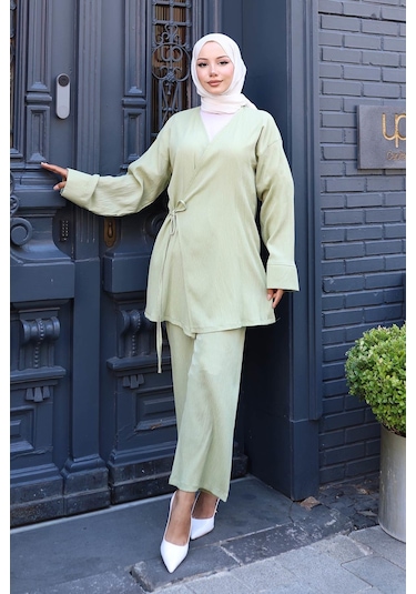 Misskayle Bağlama Detaylı Kimono Takım Mint Yeşili Mintyeşili