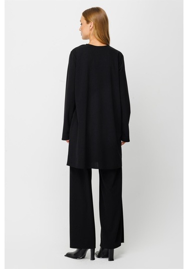 Deri Detaylı Pantolon Tunik Takım Siyah-siyah Siyah