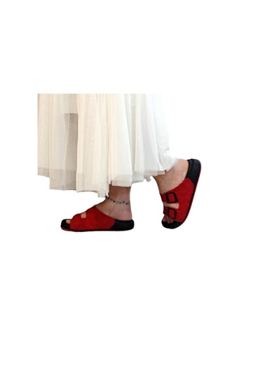Pierre Cardin 7410 Kırmızı Çift Tokalı Yumuşak Taban Rahat Terlik Kırmızı