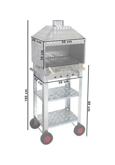 Metehan MTH-79 Davlumbazlı - Bacalı - Lama Izgaralı - Dört Tekerlekli Mangal