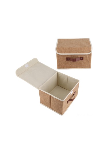 Xindoker Pamuk-keten Kumaşlı, Kuru Ve Akartıcı, Katlanabilir Depolama Kutusu - 26x20x17 Cm Kahve Rengi Kahve