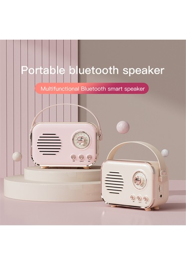Geeroyoo Pembe Retro Bluetooth Hoparlör - Fm Radyo, Tf Kart, Aux Girişi, 1500mah Pil, Kaliteli Ses İle Ev Ve Dışarı Kullanım
